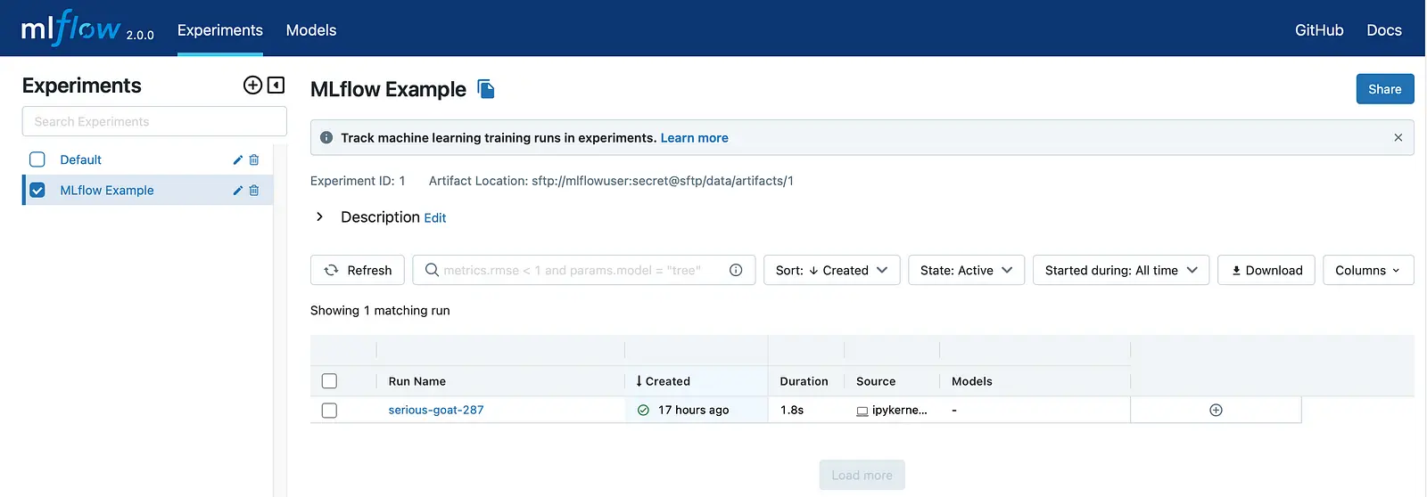 MLflow Web UI