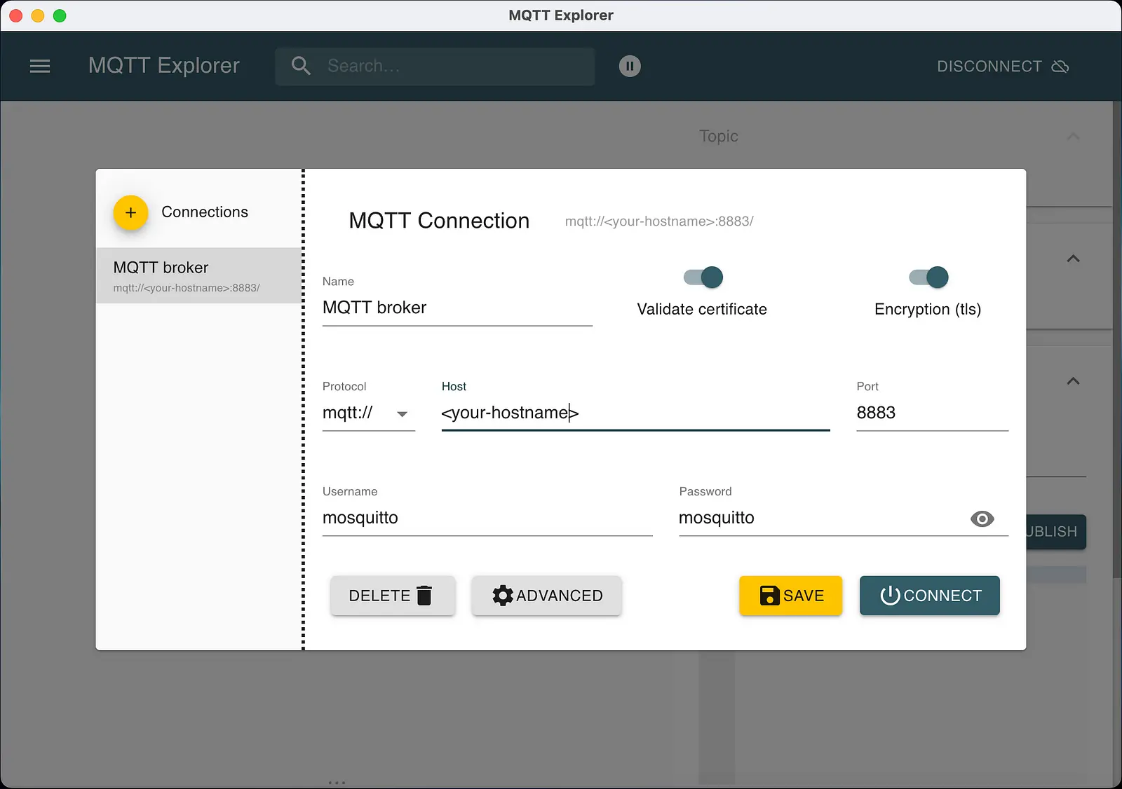 Encrypted connection via port 8883 (Screenshot by authors)