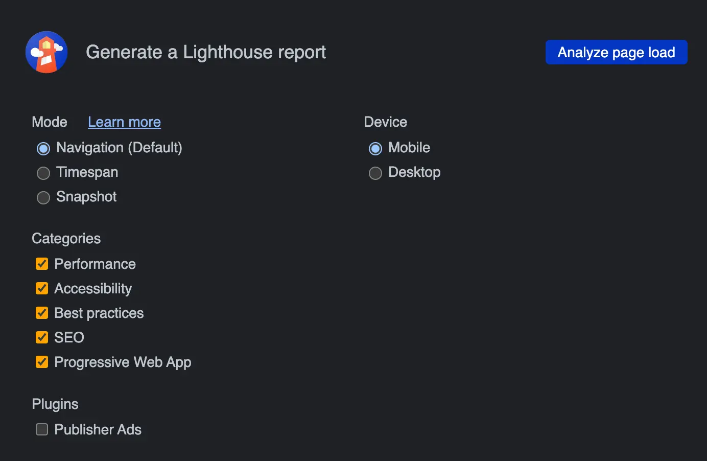 Analyze page load (Screenshot by authors)