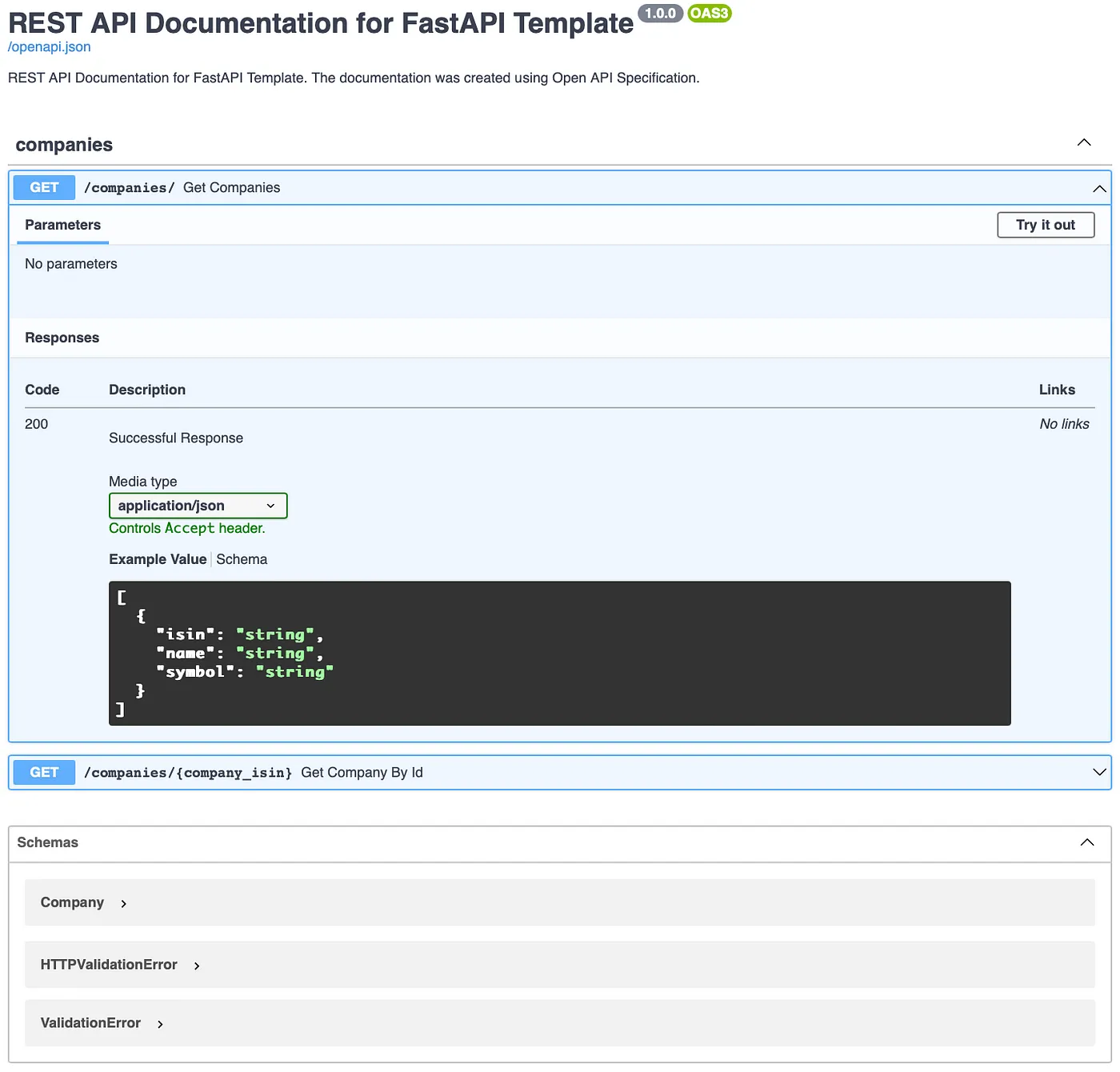 Interactive API documentation - Swagger UI