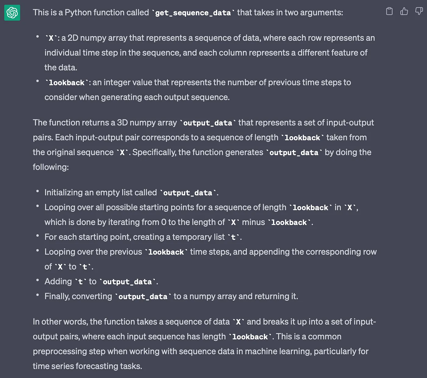 ChatGPT code explanation