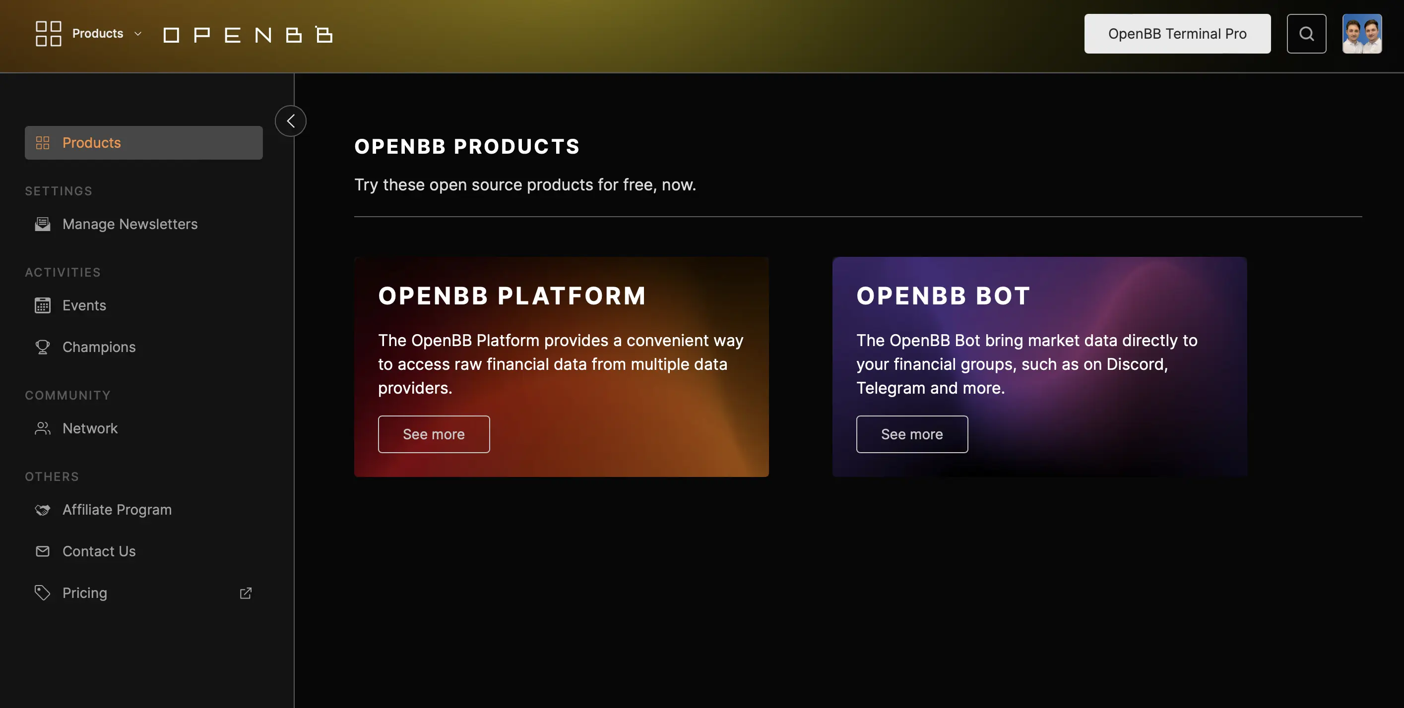 OpenBB Hub Landing page