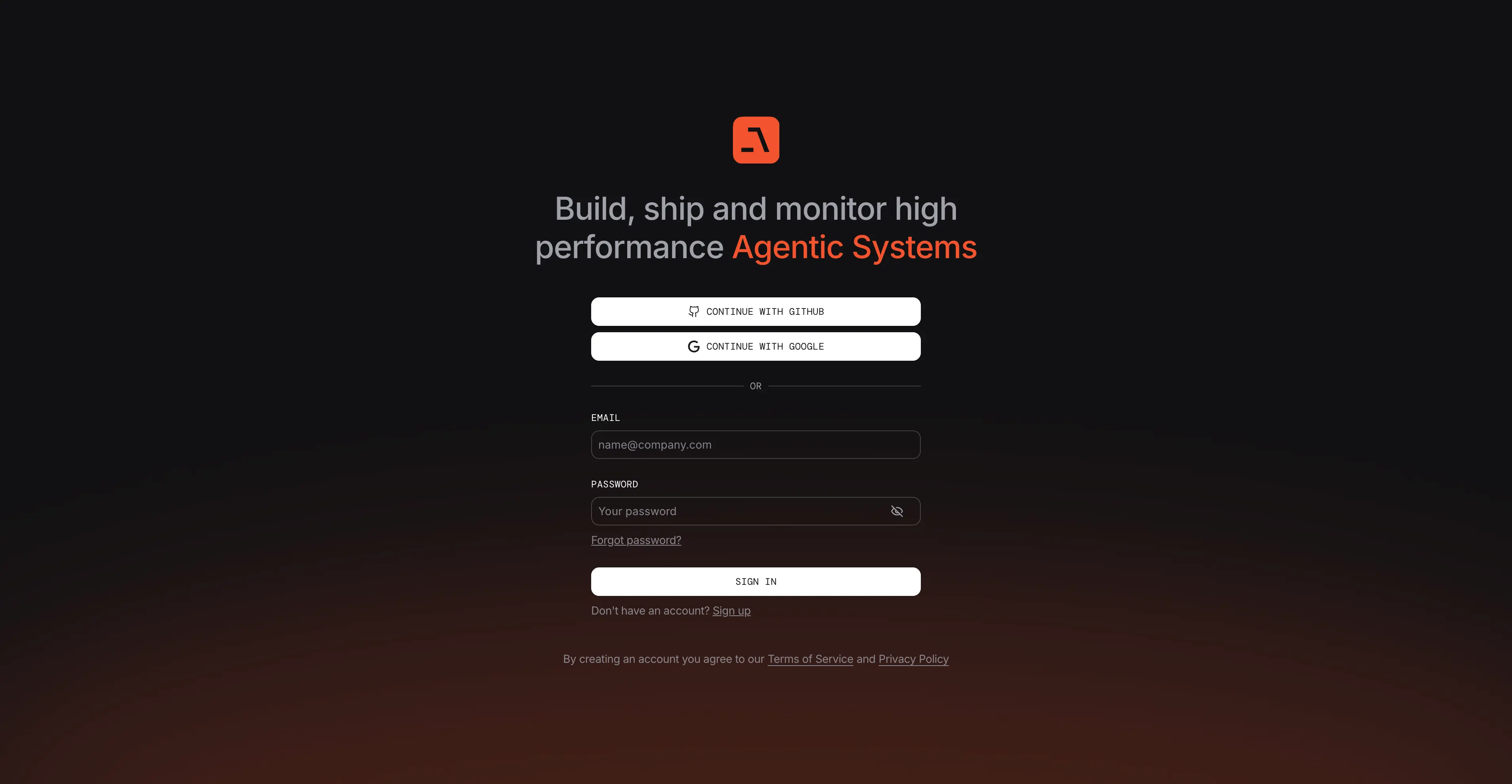Screenshot of the Agno AgentOS Control Plane login page